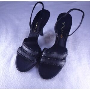 Nina Black Satin Homecoming Slingback Heels Size 7.5 M
